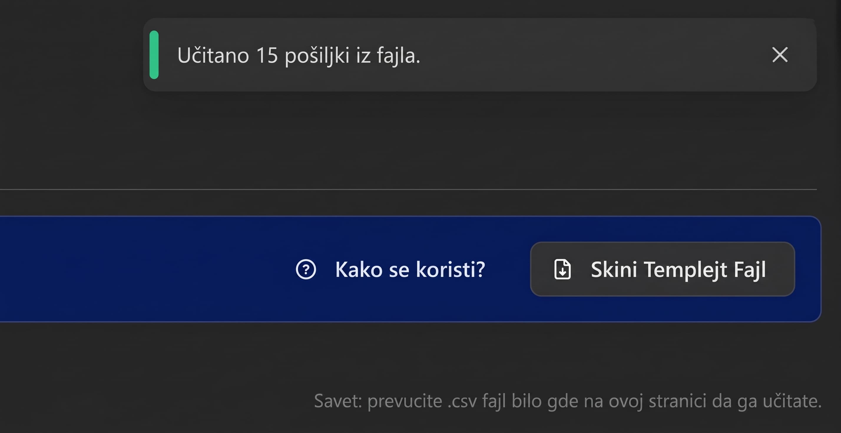 Uvoz pošiljaka iz CSV fajla